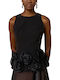 Women's Blouse Sleeveless with Zipper Floral Black