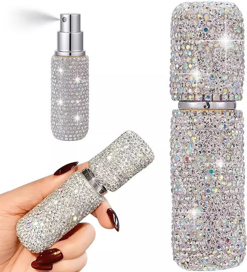 Nachfüllbare Parfümflasche Zola 10 Ml Metallisch 10,5 X 2,7 Cm Silber Kristalle Make-up Zubehör