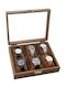 Elegant Wooden Watch Case Storage Organizer 6 Watches Pufo Noble Model Brown