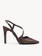 Brown Satin Heels with Side Strap Leather Insole
