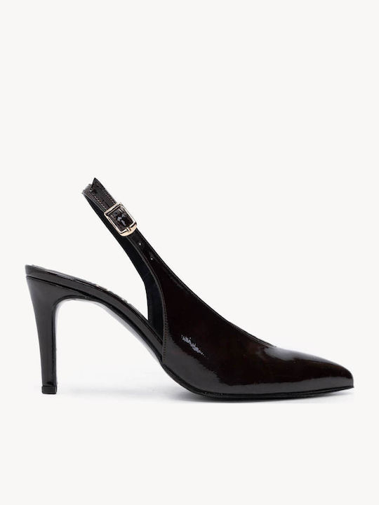 Brown Patent Leather Heels Slingback Leather In...