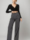 Women's High-waisted Fabric Trousers Anthracite