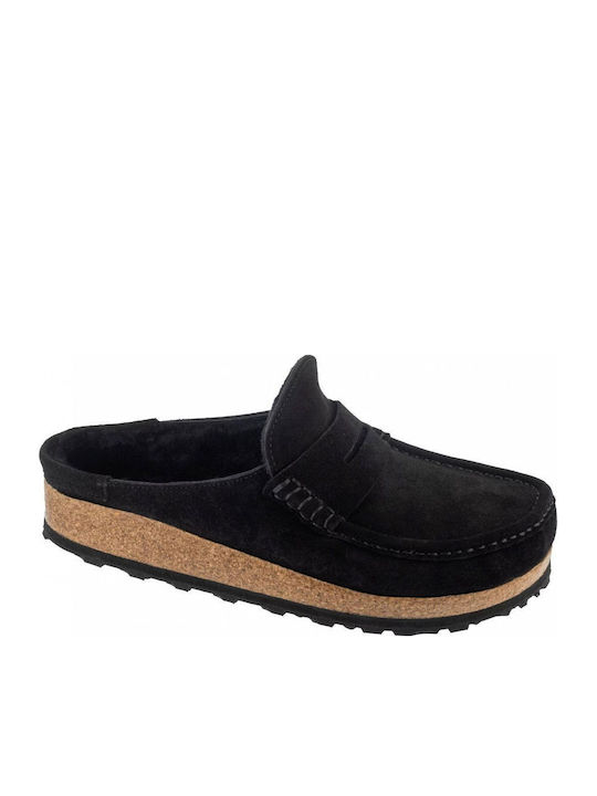 Shearling Anatomical Leather Women's Slippers Black