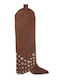 Suede Medium Heel Women's Boots Tabac Brown