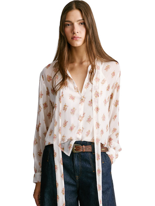 Women's Floral Long Sleeve Shirt Oyster White