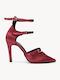 Burgundy Satin Heels Double Bar Leather Insole