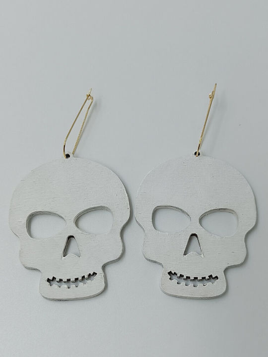 Weißes Holz Ohrringe mit Totenkopf Gravur Toxylo