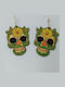 Wooden Multicolour Earrings Sugar Skull Engraving Toxylo