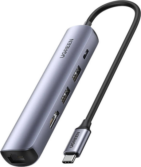 Ugreen CM418 USB-C Докинг станция с HDMI 4K PD Ethernet Сив