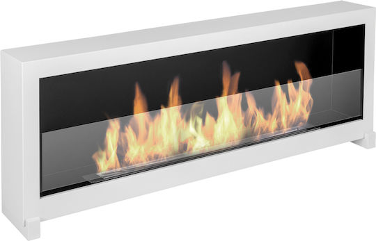 Bioethanol Fireplace Standing Box 120cm White Glass