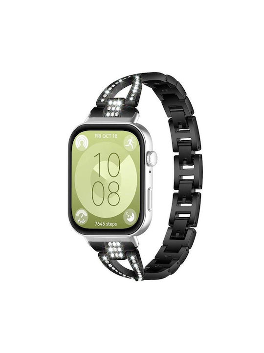 Curea Metalică Pentru Ceas Formă X Cu Diamante Huawei Watch Fit4 Fit4 Pro Fit3 Neagră