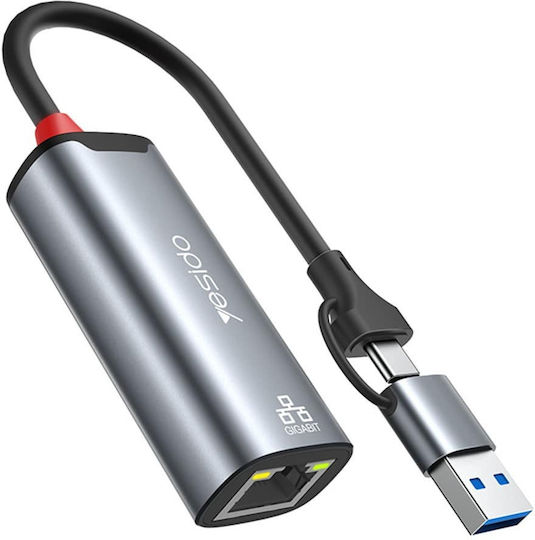 Yesido Αντάπτορας Δικτύου USB-C με Ενσύρματη Σύνδεση Gigabit Ethernet