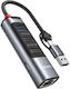 Yesido HB21 Hub 4 Ports USB 3.0 with USB-A / USB-C / Ethernet Connection Gray