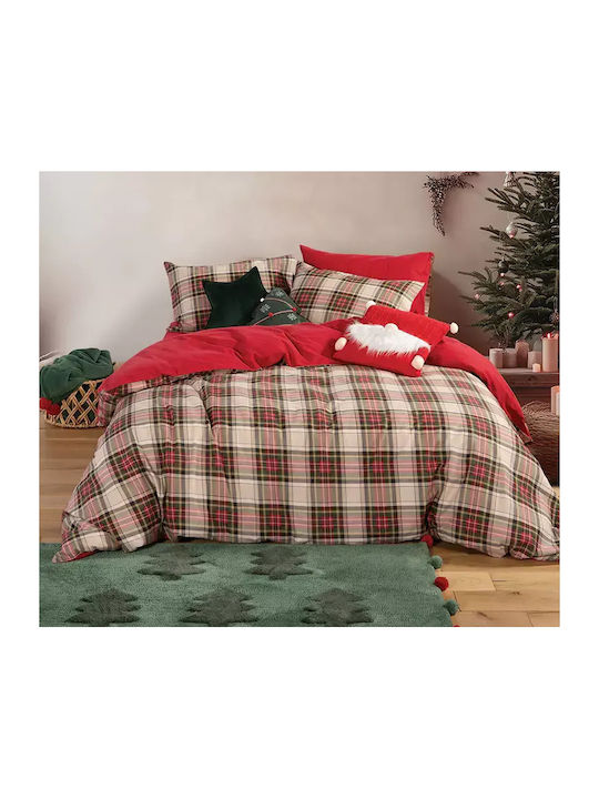 Nef-Nef Homeware Bettwäsche-Set Einzel Flanell 160x260cm. Noel Red, Grey 3Stück