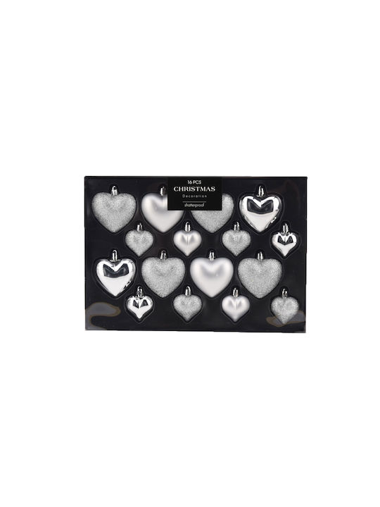 Χριστουγεννιάτικα Στολίδια Σετ 16τμχ K-m Heart Silver Avs101610