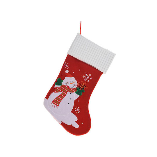 Christmas Decorative Polyester Socks with Snowmen L50xW28cm (Μiscellaneous Designs)