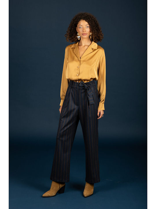 Women's Fabric Trousers Striped Blue