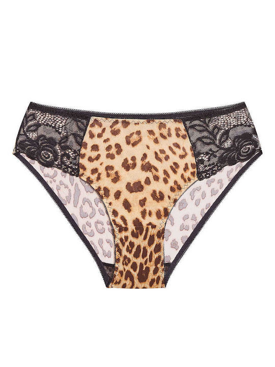 Celestino Damen-Slip Leo Muster Spitze Beige