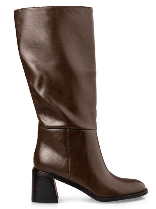 Synthetic Leather Medium Heel Women's Boots Brown