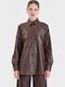 Women's Leather Long Sleeve Shirt Brown
