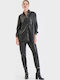 Langärmelig Damen Leder Hemd Black