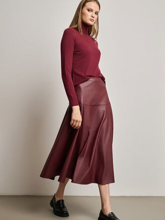Leather Midi Skirt Bordeaux