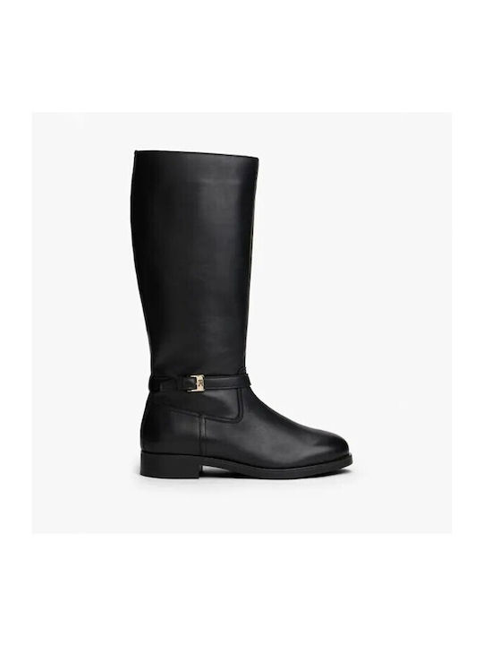 Leather Women's Ankle Boots with High Heel Black