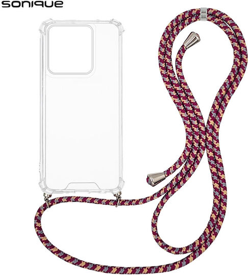 Sonique Armor Klare Motorola Edge 60 Fusion 5G Regenbogen Bordeaux Silikonhülle mit Kordel