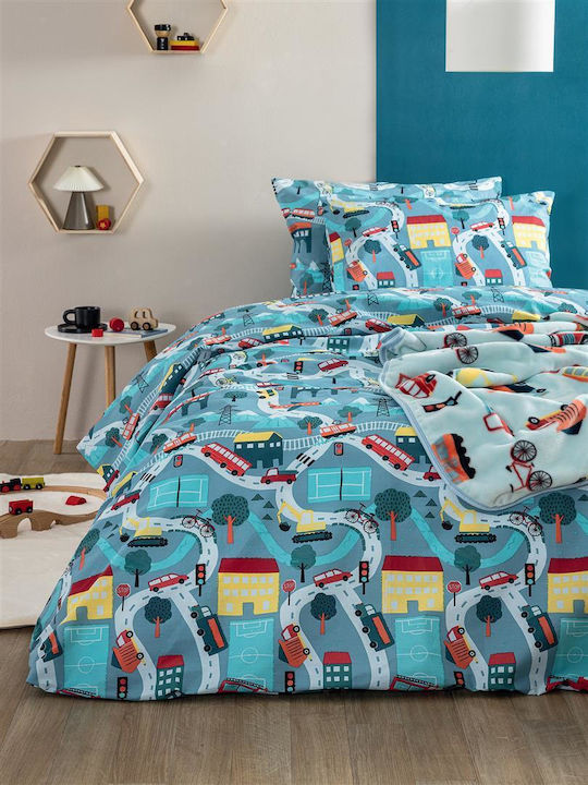 Palamaiki Set Kids Duvet Cover Single with Pillowcase Cotton Light Blue 160x240cm