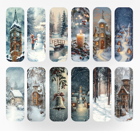 Set 12 Semne de Carte de Iarnă Crăciun Obro Winter Whispers Ilustrații Vintage Card Foto Premium Lucios