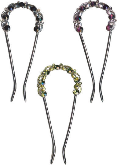 Large Metal Hair Pin Ornate Design 3 Colors Purple