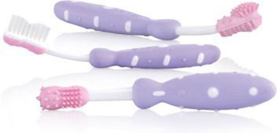 Nuby Set Periuțe De Dinți Pentru Bebeluși Pentru 3 Luni+ 3 Bucăți Roz