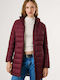 Lang Damen Puffer Jacke Rot