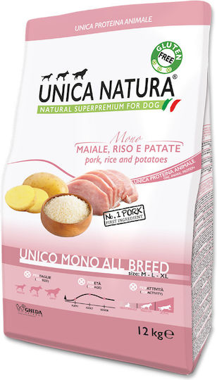 Unica Natura 12kg Dry Food for Dogs with Pork, Meat, Rice and Potatoes