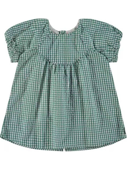 Children's Dress Short Sleeve Checked Green