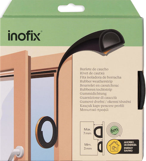 Inofix 2119 Αεροστόπ Καουτσούκ Στεγανοποίησης Σχήμα D 6m Μαύρο 8414419017450
