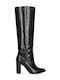 Krystal Indy Γυναικείες Μπότες με Ψηλό Τακούνι Black Croco
