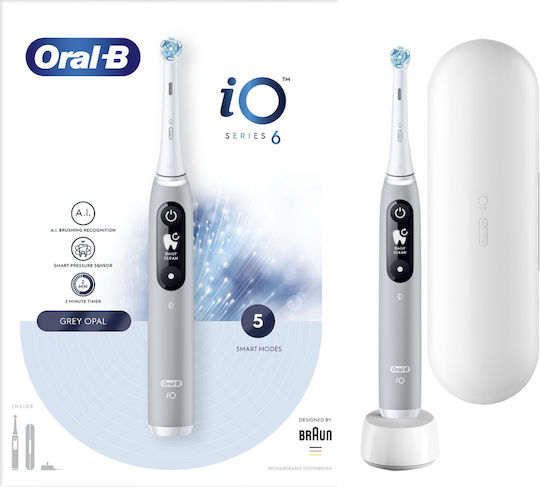 Oral-B Io Series 6 Electric Toothbrush with Pressure Sensor and Travel Case Gray