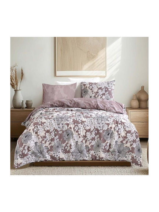 Majoli Bahar Set Husă de Pilotă Bumbac Dublă cu 2 Fețe de Pernă & 1 Cearsaf 200x220 Mirandus Floral