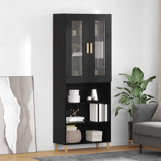 Wall Living Room Display Cabinet made of Particleboard with Glass Black Beech 70x34x90cm