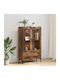 Living Room Display Cabinet Made of Wood & Metal with Windowed Old Wood 69.5x31x115cm
