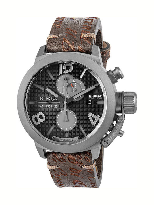 U-Boat Mens Ανδρικό Ρολόι 45mm Χρονογράφος Αυτόματο με Καφέ Μεταλλικό Μπρασελέ