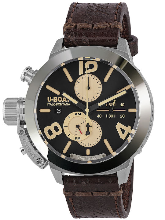 U-Boat Classico Ανδρικό Ρολόι 45mm Χρονογράφος Μπαταρίας με Καφέ Μεταλλικό Μπρασελέ