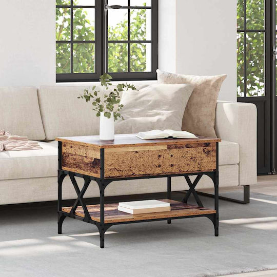 Rectangular Side Wooden Coffee Table with Lifting Mechanism Old Wood W70xL50xH50cm