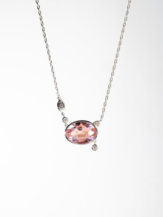 Chrysothemiss Γυναικείο Κολιέ Blush Gem Επιπλατινωμένο Οβάλ Ροζ Κρύσταλλο Chrysothemiss Γυναικείο Κολιέ Blush Gem Επιπλατινωμένο Οβάλ Ροζ Κρύσταλλο