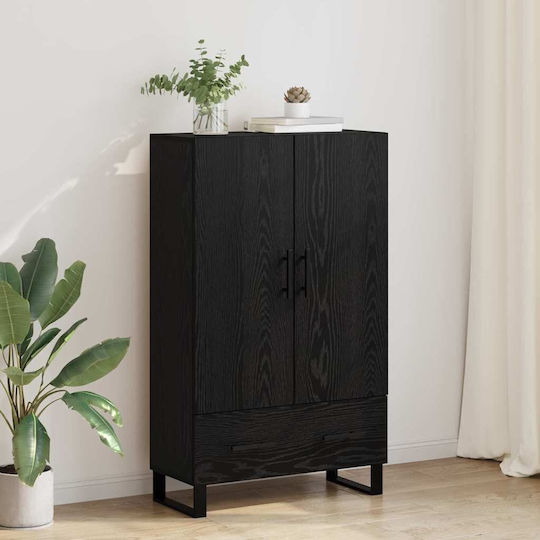Living Room Display Cabinet made of Wood and Metal with Glass Black Oak 69.5x30x115cm