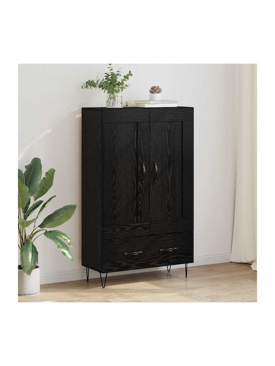 Wand Wohnzimmer Vitrine aus Holz & Metall mit Glas Black Beech 69.5x31x115cm
