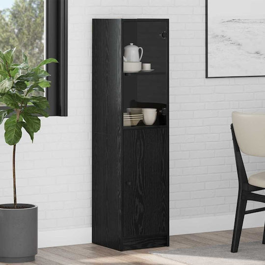 Living Room Display Cabinet Made of Particle Board with Windowed Black Oak 35x37x142cm