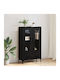 Living Room Display Cabinet Made of Wood & Metal with Windowed Black Beech 69.5x31x115cm