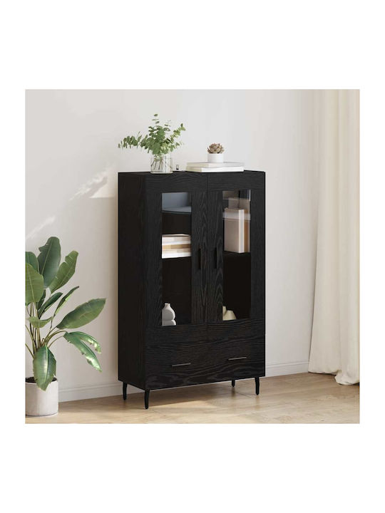 Wall Living Room Display Cabinet made of Wood & Metal with Glass Black Beech 69.5x31x115cm